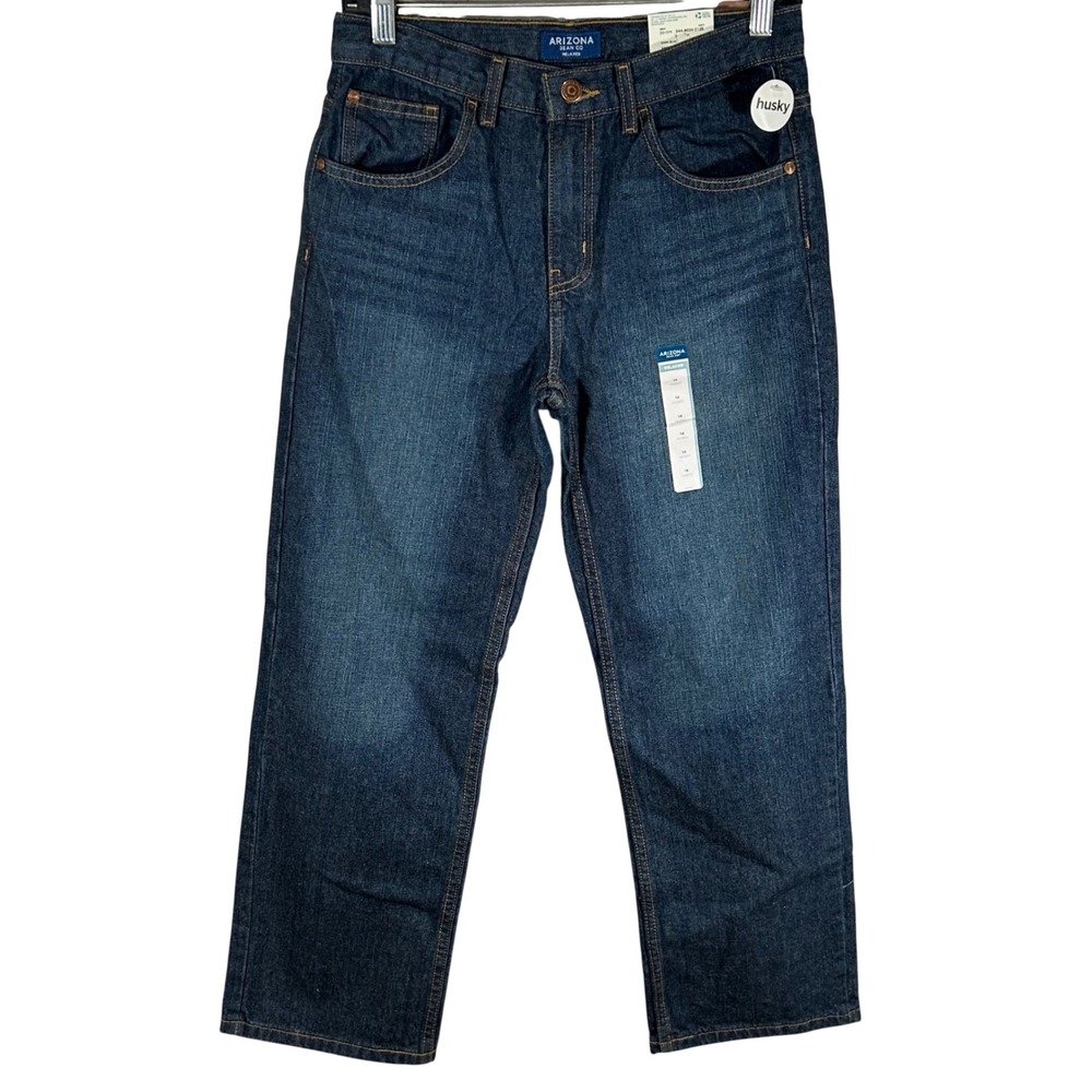 Arizona Jean Co Boys Relaxed Straight Leg‎ Jeans Dark Wash Blue 14 Husky New
